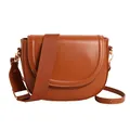 Caramel saddle bag with interchangeable wide textile and slim leather straps - Brown