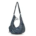 Borsa hobo a mezzaluna in denim retrò con motivi patchwork e tracolla regolabile per donna - Stile Patchwork Blu / Blu