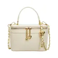 Cream chain box bag with golden heart charms and woven leather strap in variant white - Yellow
