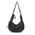 Borsa a mezzaluna retrò con patchwork in denim a pied-de-poule nero e motivi a pois - Stile Patchwork Nero Grigio / Nero