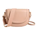 Light brown saddle bag with stylish wide fabric strap and gold-tone hardware detail - Light Khaki