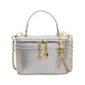 Silver metallic crossbody box bag with golden chain and heart charm detail - Silver
