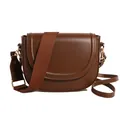 Classic brown saddle bag with wide fabric strap and golden hardware accents - Brown