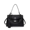 Sac à main noir minimaliste avec texture froncée et fermoir rotatif en métal argenté - Noir