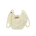 Borsa da spiaggia all'uncinetto color crema con fibbia in legno e nappine lunghe - Bianco Sporco