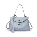 Sac à main bleu clair en similicuir avec boucle en métal argenté et texture litchi - Bleu