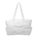 White quilted tote bag with pink bow embroidery and pleated shoulder strap details - Off-white