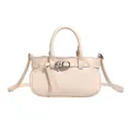 Sac à main chic beige texturé litchi avec boucle argentée et poignée supérieure - Rose