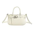 Sac à main blanc cassé en cuir grainé avec boucle en D argentée et bandoulière réglable - Poche zippée