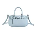 Sac à main bleu ciel à texture litchi avec sangle décorative et boucle argentée - Bleu Ciel