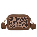Minimalist leopard print crossbody bag with brown leather trim and wide strap - Leopard Brown
