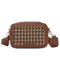 Vintage brown crossbody bag with houndstooth pattern and adjustable wide strap - Houndstooth Brown