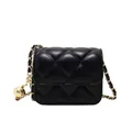 Mini sac bandoulière noir en cuir matelassé avec chaîne réglable à boule dorée - Noir