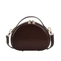 Deep brown semi-circular faux leather handbag with golden zippers and adjustable strap - Brown
