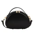 Minimalist black leather half-moon handbag with gold hardware and top handle - Black