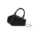Gothic black coffin-shaped handbag with embossed cross detail and silver chain strap - Black