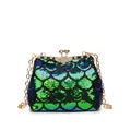 Sac sirène élégant à paillettes bleues et vertes avec un fermoir floral doré en strass - Vert