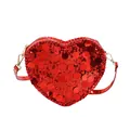 Bolso bandolera chic con lentejuelas rojas en forma de corazón y detalles dorados - Rojo