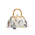 Chinese retro shell bag with bamboo handle and elegant butterfly embroidery - Gray