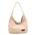 Bolso hobo de pana beige con textura de rayas y cierre magnético de metal - Caqui