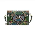 Multicolor snakeskin pattern crossbody bag with a vintage gold twist lock buckle - Green