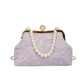 Pochette coquillage violet clair avec poignée en perles et tissu jacquard ondulé brillant - Violet