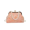 Pochette de soirée orange en forme de coquille avec motifs vagues et anse perle - Orange
