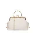 Elegant cream shell bag with floral relief texture and pearl tassel decoration - White