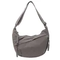Minimalist medium grey nylon crossbody bag with woven rope pullers and wide strap - Gray