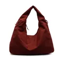 Large burgundy nylon underarm tote bag with wide shoulder strap and pleated texture - Brick Red