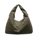 Olive green large capacity nylon shoulder bag with side drawstrings and wide strap - Green