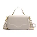 Sac à main minimaliste en cuir blanc crème avec bandoulière large et boucles dorées - Blanc
