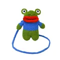 Handmade crochet frog crossbody bag with funny red lips and knitted shoulder strap - Frog