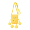 Handcrafted yellow knit crossbody bag featuring a cute cartoon face and woven texture - Little Monster Yellow