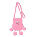 Handmade pink knitted monster shoulder bag with cute cartoon face and soft pompoms - Little Monster Pink