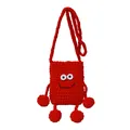 Cute red crochet mushroom crossbody bag with cartoon eyes and hand-knitted texture - Red Monster
