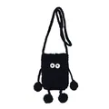 Handmade black knitted phone bag with cute big eyes and pearl button cartoon design - Black Monster