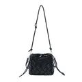 Sac seau tissé noir pour femme avec cordon de serrage et bandoulière à boule argentée - Noir