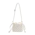 Sac seau tressé blanc crème en cuir PU de haute qualité avec bandoulière réglable - Blanc