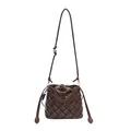 Sac seau tressé marron foncé pour femme avec cordon de serrage et perle argentée de luxe - Marron