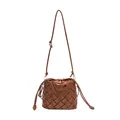 Sac seau en cuir tressé marron avec bandoulière réglable et pochette intérieure à cordon - Marron