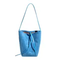 Sac seau en daim bleu ciel avec bandoulière et doublure marron de style minimal - Bleu