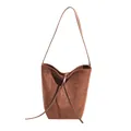 Sac seau femme en daim marron mat avec cordon de serrage et bandoulière minimaliste - Marron