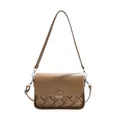 Sac sous le bras en cuir PU marron tissé avec rabat lisse et boucles en métal - Kaki