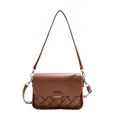 Sac bandoulière marron en similicuir tressé avec rabat vintage et deux sangles - Marron