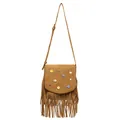 Bolso bandolera vintage marrón con flecos y decoraciones de botones bohemios - Marrón