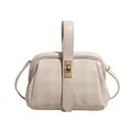 Bolso de mano beige a cuadros en cuero PU con cierre dorado y correa bandolera - Blanco Roto