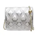 Bolso bandolera plateado acolchado con cadena dorada y hebilla de bola ajustable - Plateado