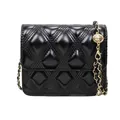 Bolso bandolera de cuero acolchado negro con cadena dorada y bola ajustable de metal - Negro