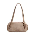 Bolso retro de ante color albaricoque con correas ajustables y etiqueta metálica - Gris Beige